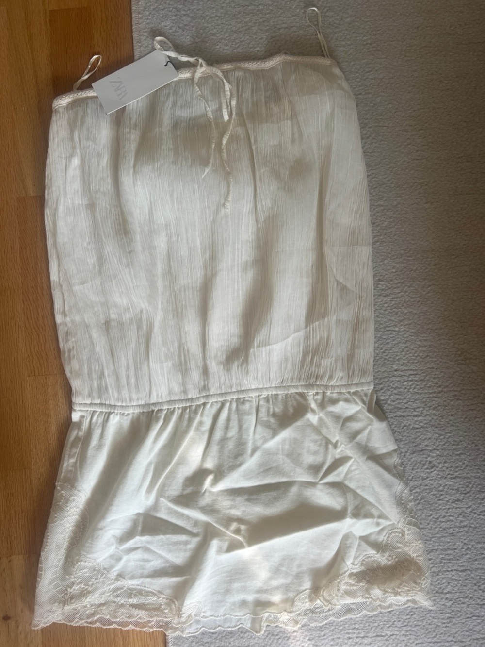 Zara Cream Mini Skirt with Lace Hem